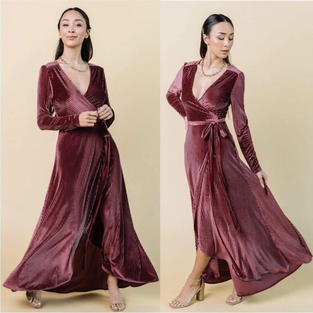 Maxi Baltic Born Mulberry Velvet Ribbed Wrap Dress 3X